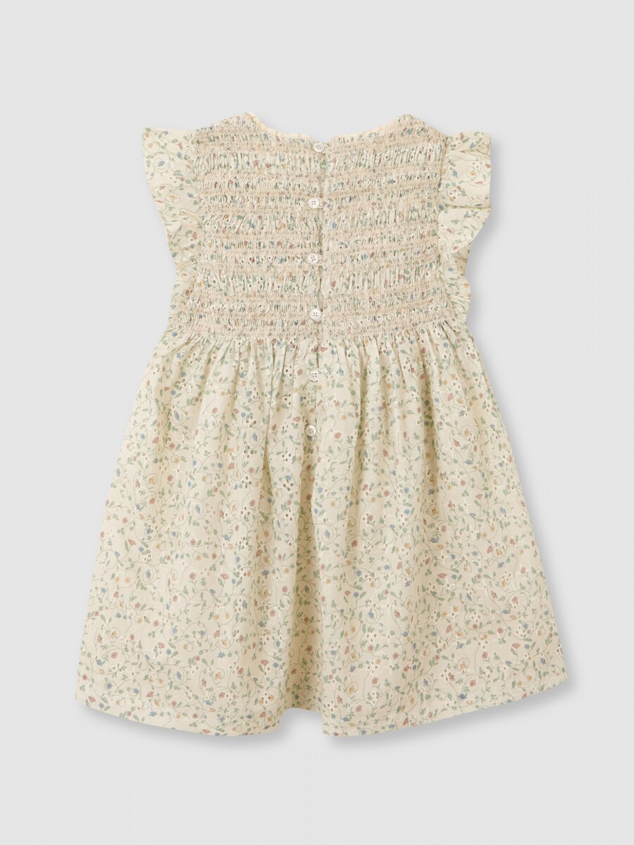 Vestido De Flores Con Smock Piedra