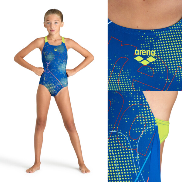 Malla De Entrenamiento Para Niña Arena Girl's Swimsuit Galactic Print Swim Pro Back Azul y Verde