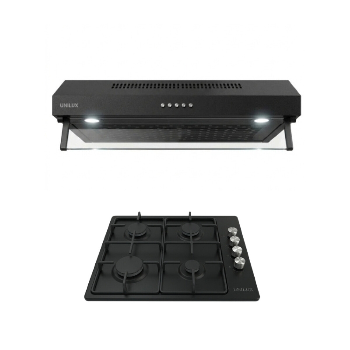 Pack De Extractor Purificador Nubia + Anafe A Gas Vulcano Quad 4 Negro 