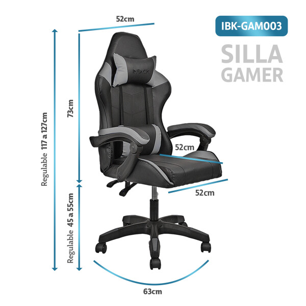 Silla Gamer Ergonomica Escritorio Reclinable Soporta 200kg Imback Negro con Gris Silla Gamer Ergonomica Escritorio Reclinable Soporta 200kg Imback Negro con Gris