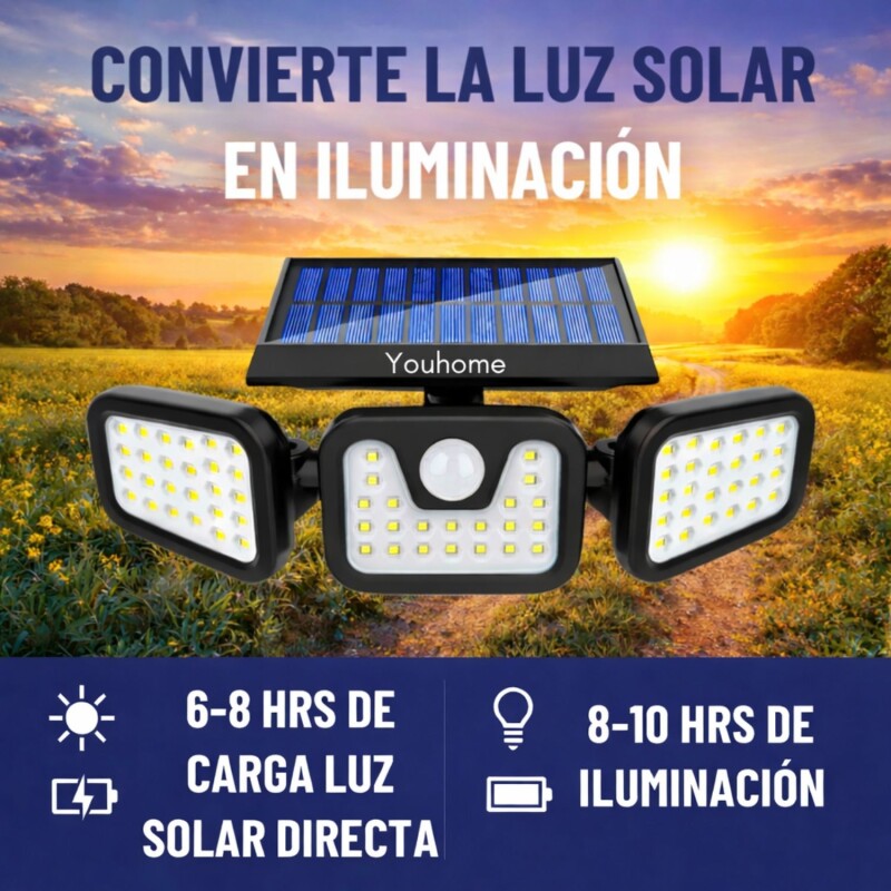 Foco Solar Led Exterior Sensor Movimiento 3 Modos Youhome Foco Solar Led Exterior Sensor Movimiento 3 Modos Youhome