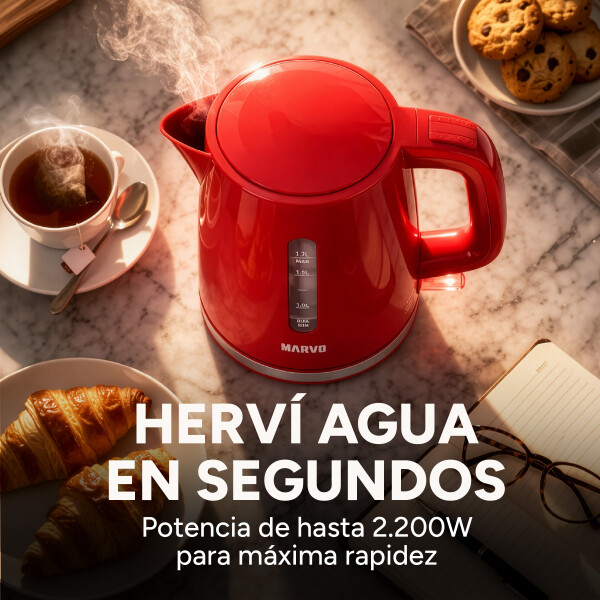 Jarra Electrica Marvo 1.7 Litros Corte Automatico Hervidor Variante Color Rojo