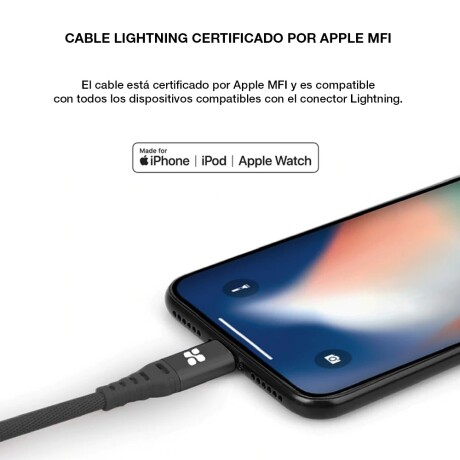 Cable Iphone Datos y Carga Rápida 2Mt Promate NerveLink-i2 Negro