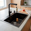 PILETA SIMPLE DE ACERO INOXIDABLE 201 NEGRO MATE CON DISPENSADOR DE JABÓN Pileta Simple De Acero Inoxidable 201 Negro Mate Con Dispensador De Jabón
