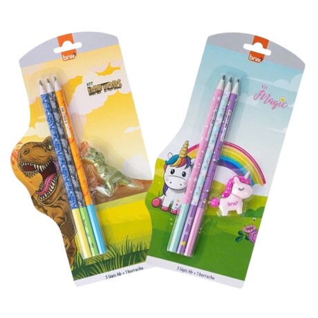 Lapiz BRW x 3 + Goma Unicornio