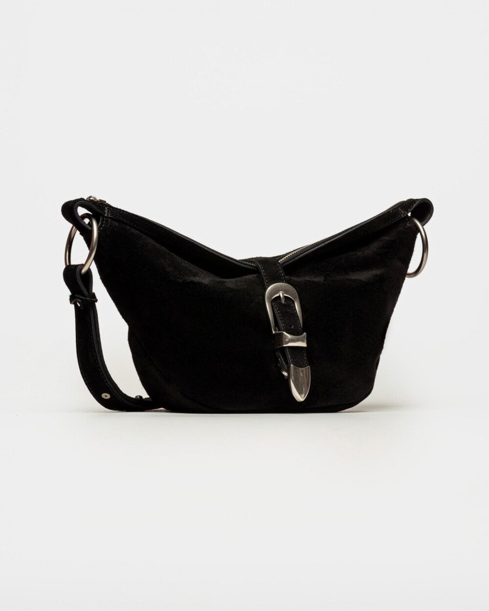Bandolera Bambu en cuero gamuza Negro