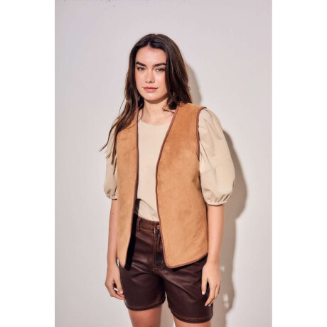 Chaleco Bordados Reversible Gamuza Mocha