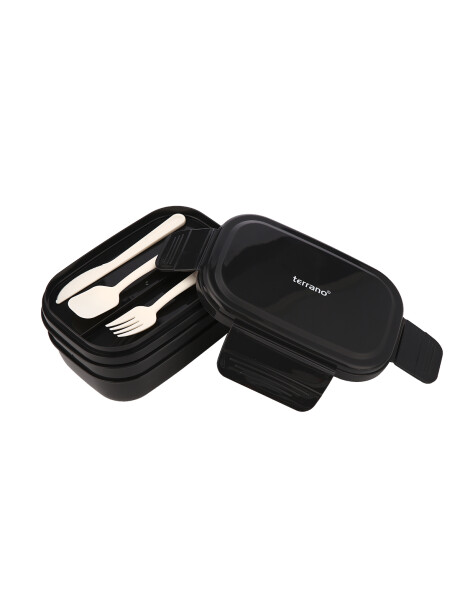 Tupper Pickbox Doble con Cubiertos Negro