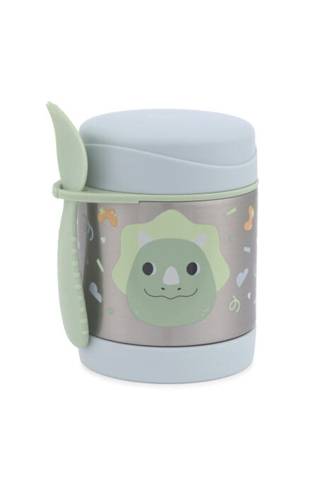 Tupper de acero inoxidable con cubierto, diseño dino Tupper de acero inoxidable con cubierto, diseño dino