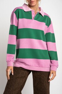 Sweater Polo Rayado Rosa