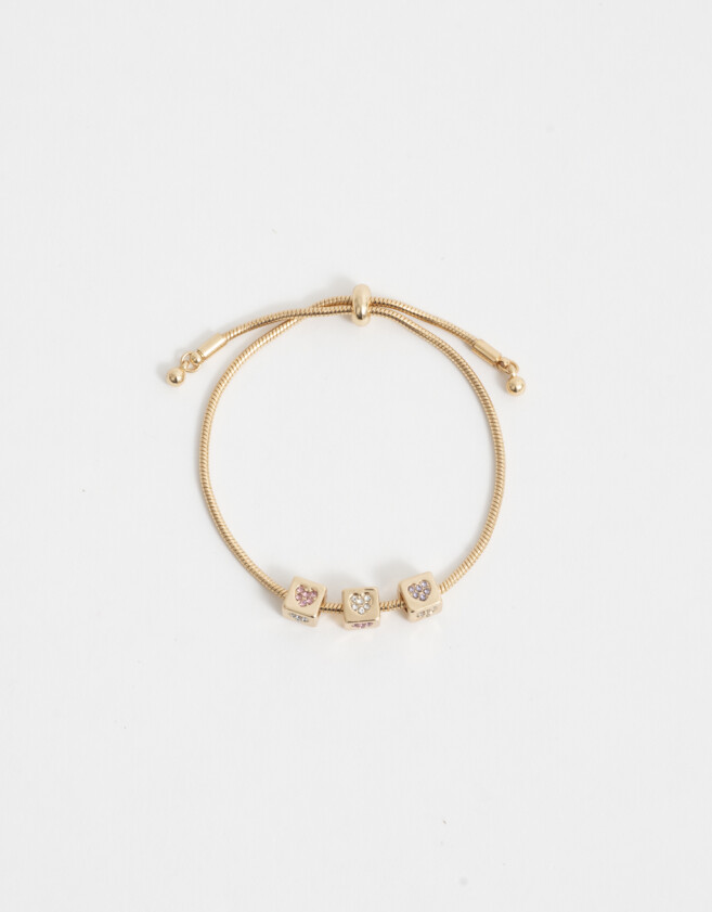 Pulseras Flexibles Bañada en Oro Pulsera Flexible Con Dijes Corazón - Dorado