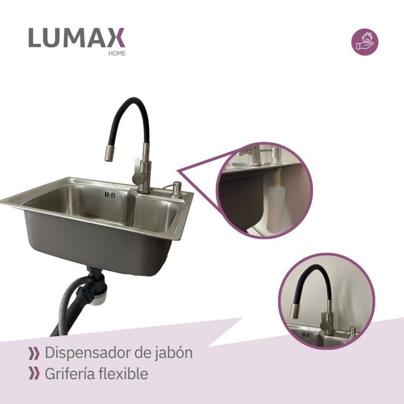 Pileta de cocina Lumax Acero Simple Canilla flexible 55x40 cm Negro
