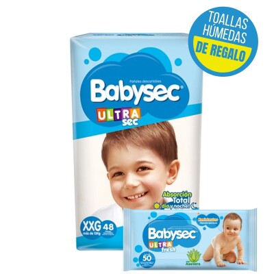 Pañales Babysec Ultrasec XXG X48 + Toallita Húmeda de Regalo X50 Pañales Babysec Ultrasec XXG X48 + Toallita Húmeda de Regalo X50