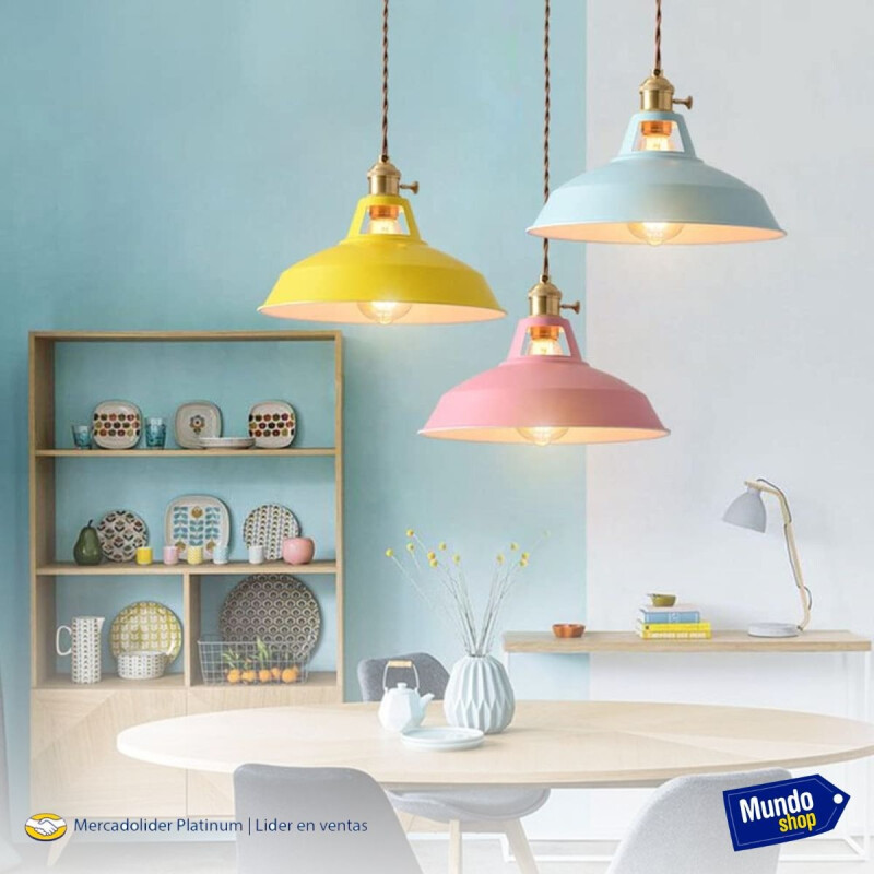 Lampara Colgante De Techo Metal Nordica Blanco Negro Luz Azul