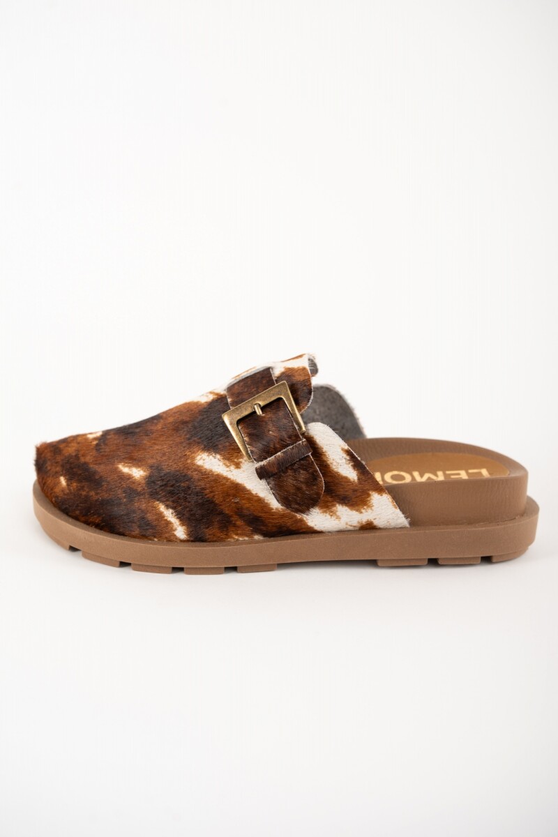 Zueco Pelo Animal Print Marrón