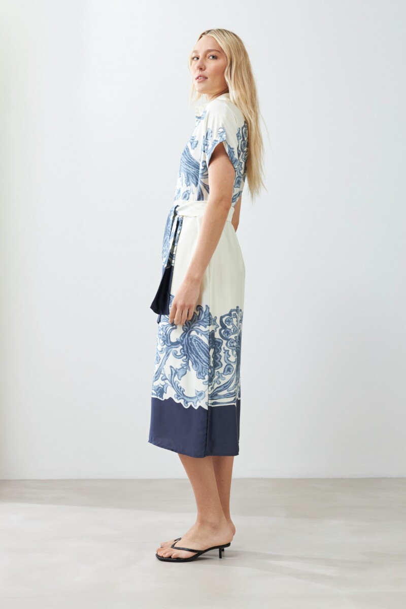 Vestido estampado manga corta azul