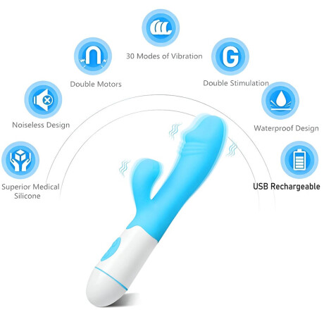 Vibrador Con Doble Estímulo Desing Recargable USB Celeste