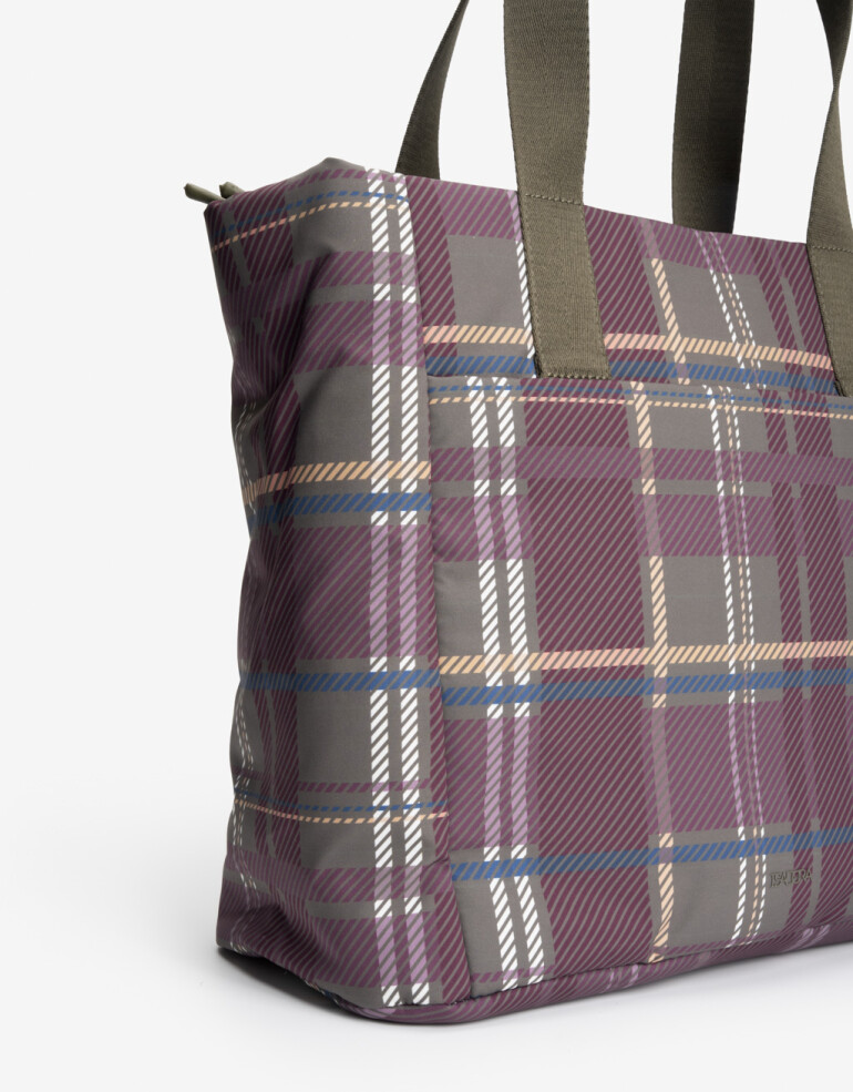 Shopper Nylon Shopper Con Doble Asa De Hombro. - Estampado Escoces