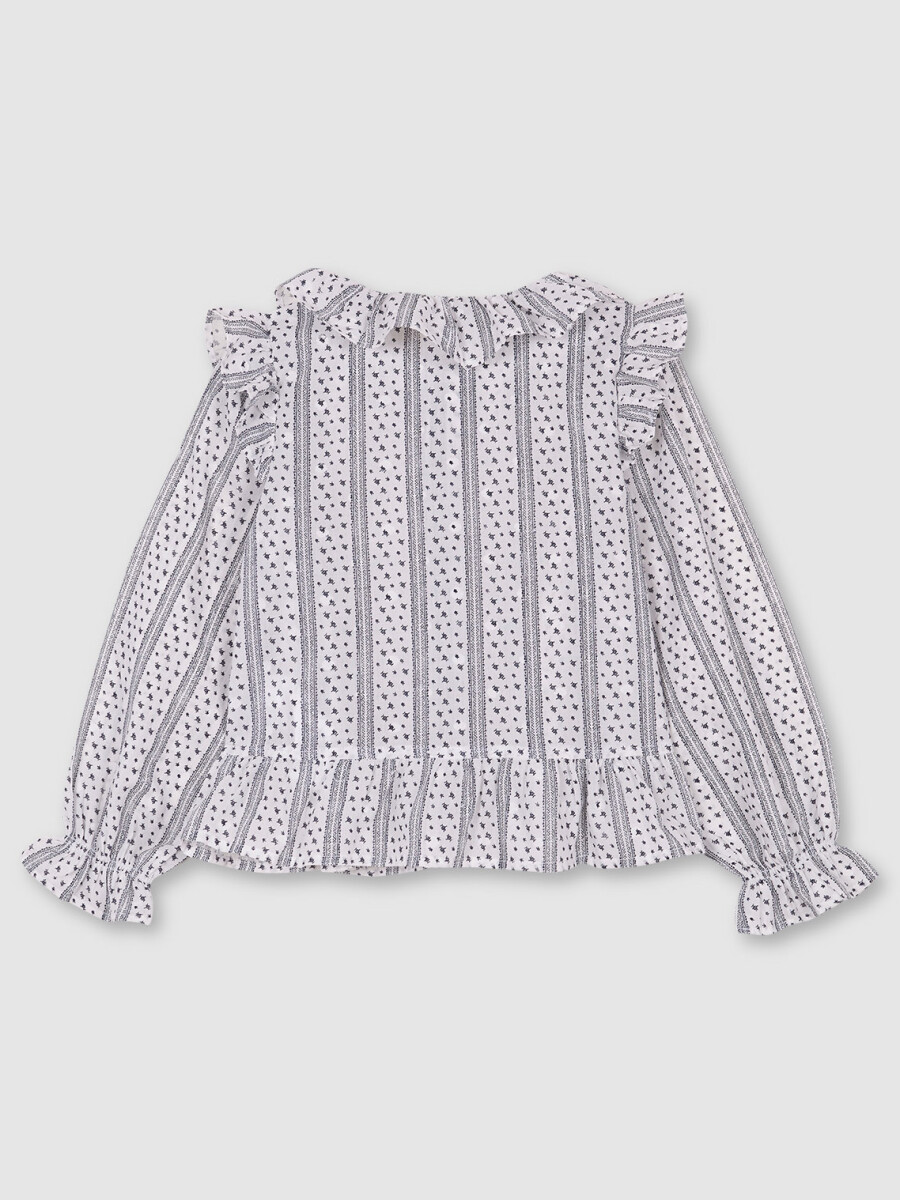 Camisa Con Volantes De Florescitas Crudo