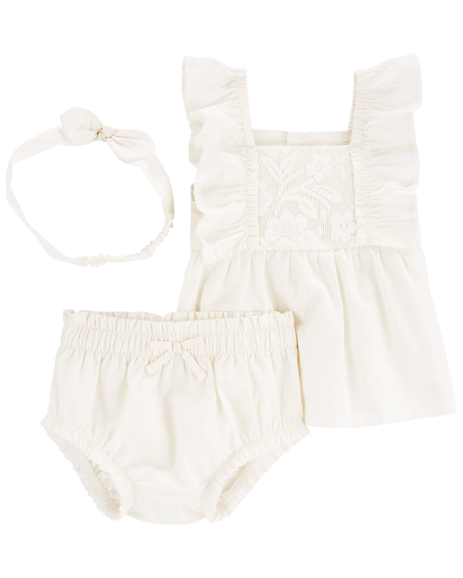 Set tres piezas de algodón, short, musculosa con encaje y vincha Sin color