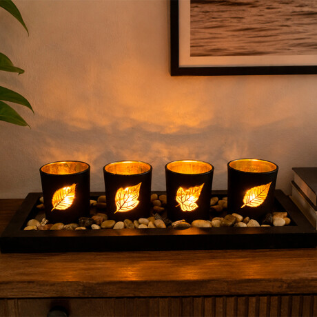 Centro De Mesa Madera Con Set de 4 Vasos Centro De Mesa Madera Con Set de 4 Vasos