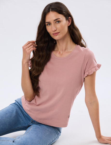 REMERA DE ALGODÓN CON VOLADO Rosado