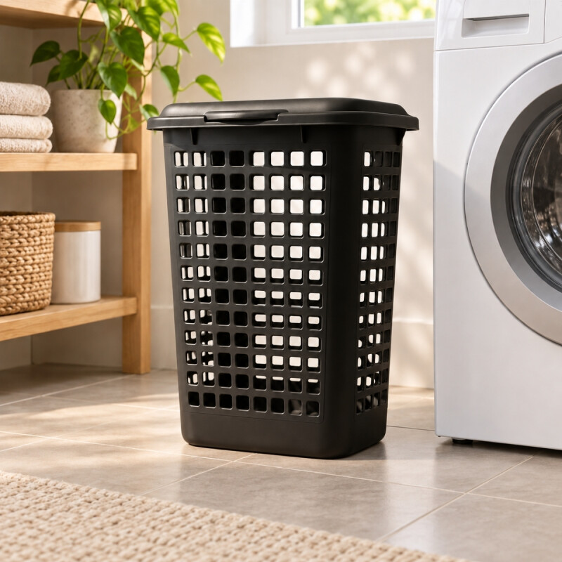 Cesto ecológico para ropa con tapa 60 lts NEGRO