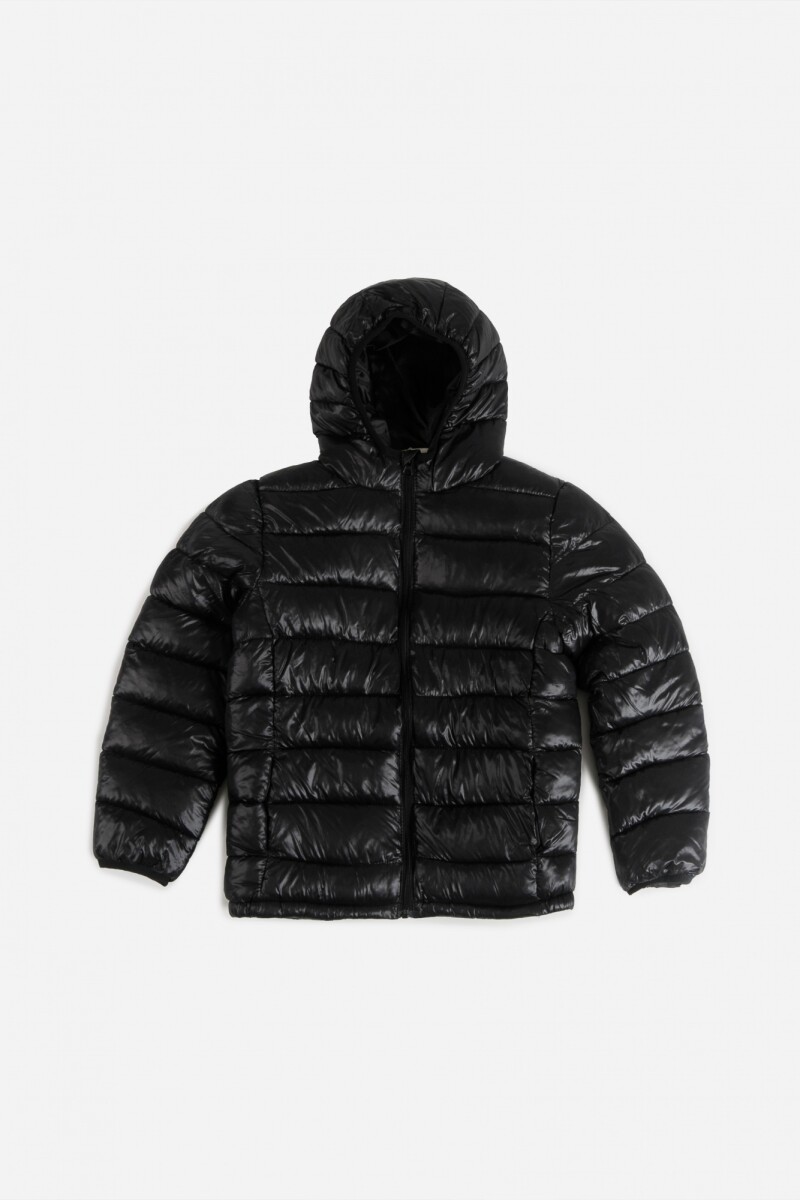 Campera puffer básica con capucha NEGRO