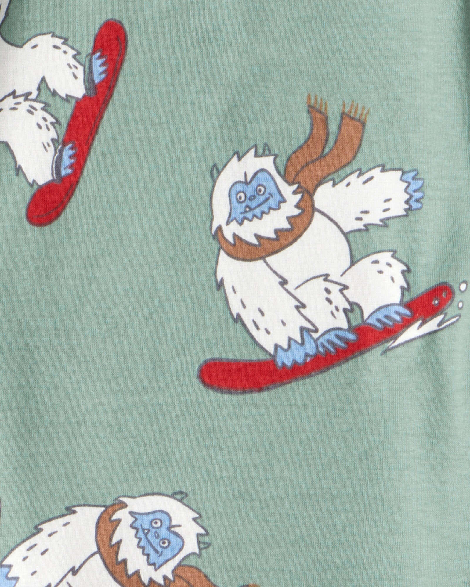 Pijama cuatro piezas de algodón, dos remeras manga larga y dos pantalones, diseño Yeti Sin color