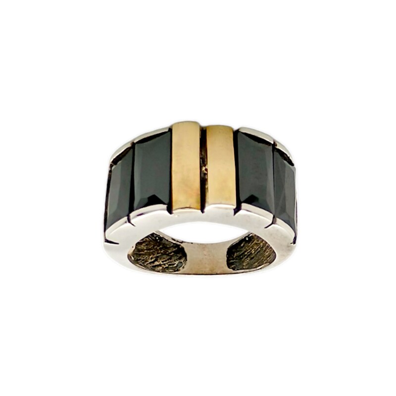 Anillo Banda-Plata y Oro-Piedra Onix-AN5169 conpiedra