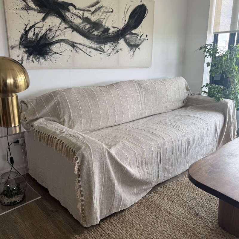 Manta para sillón y cama algodón Rayas Greige 230 x 250 cm