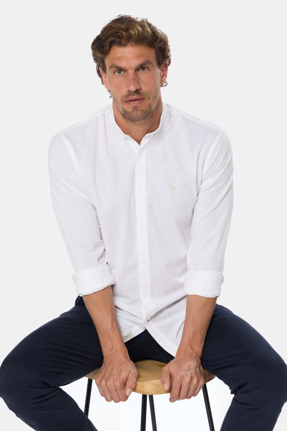 CAMISA DE LINO CUELLO MAO Blanco