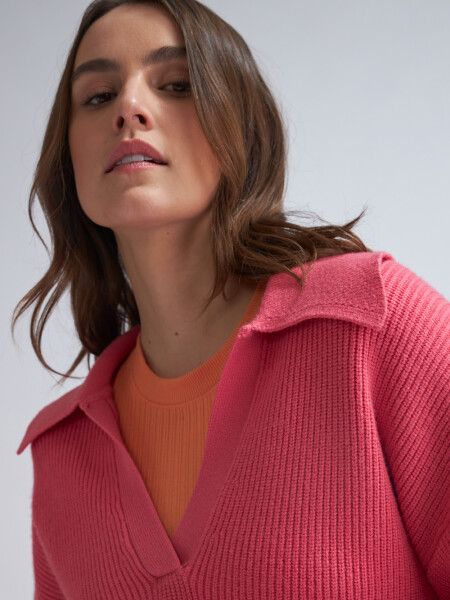 Sweater de punto cuello polo Rosado