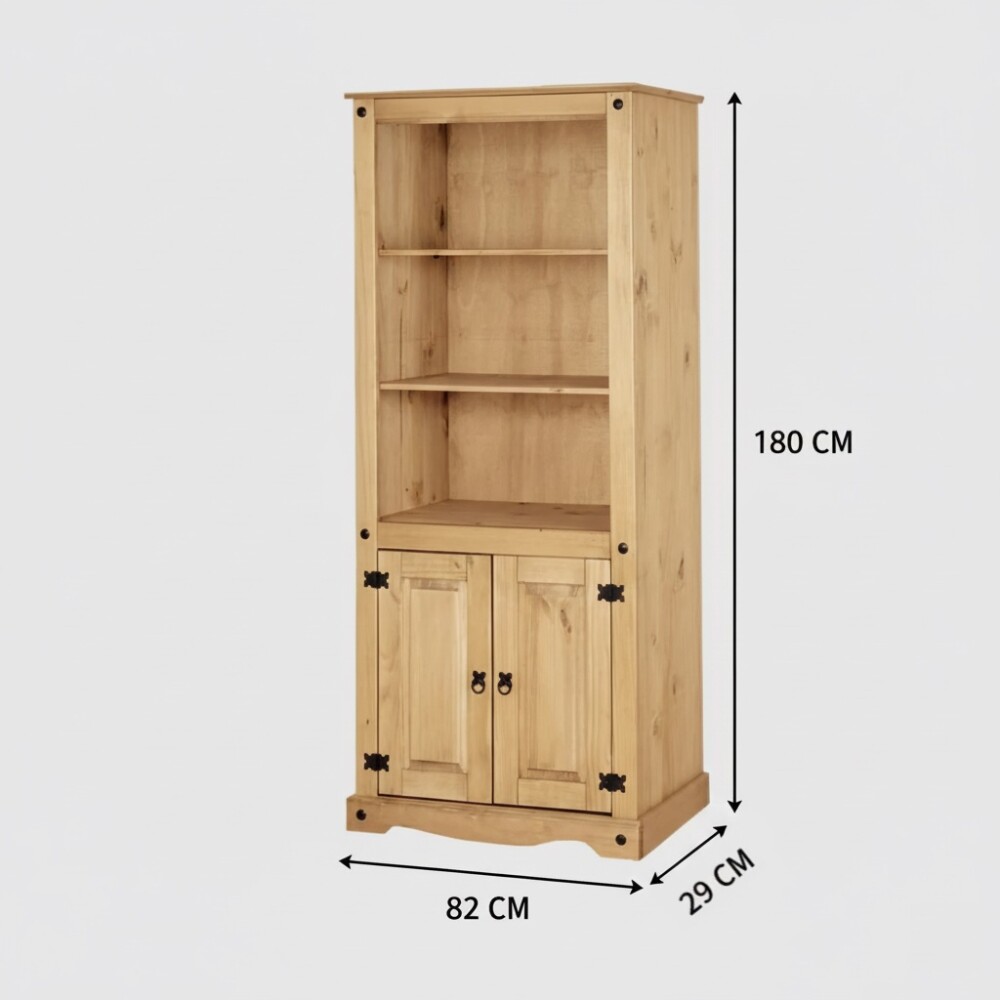 BIBLIOTECA ESTANTERÍA ORGANIZADOR 2 PUERTAS EN MADERA MACIZA EN LÌNEA MEXICANA COLOR MADERA