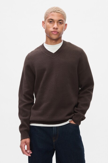 Buzo Cashsoft Cuello V Hombre Terra Brown