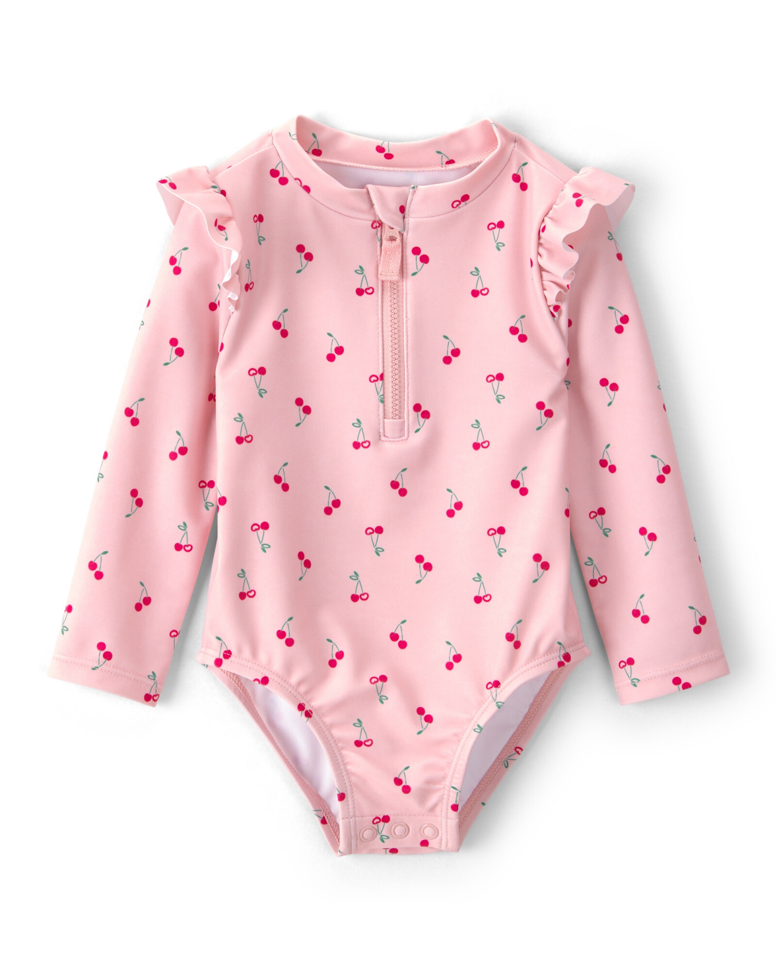 Malla de baño 1 pieza manga larga con protección UPF 50+, rosada, diseño cerezas. Talles 3-24M Malla de baño 1 pieza manga larga con protección UPF 50+, rosada, diseño cerezas. Talles 3-24M
