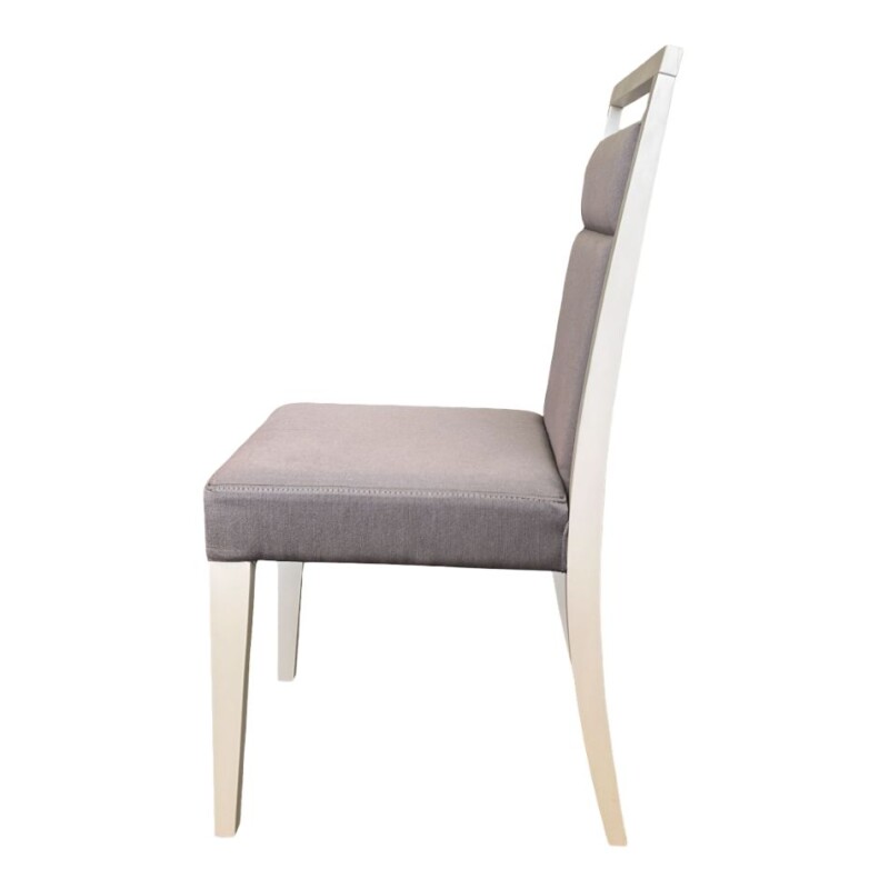 SILLA EN MADERA LACA BLANCA - TAPIZADA TELA GRIS SILLA EN MADERA LACA BLANCA - TAPIZADA TELA GRIS
