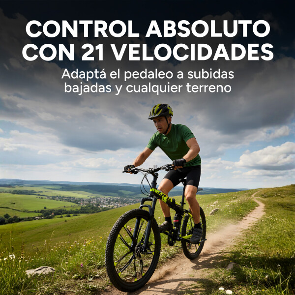 Bicicleta JJFH Rod 26 Doble Suspensión Plegable Freno Disco Amarillo Fluor 1