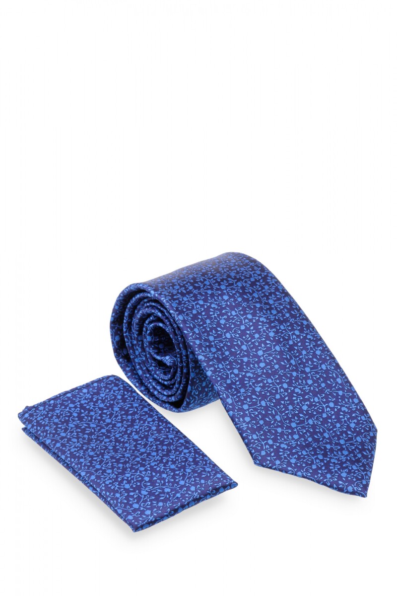 Corbata con pañuelo 8 cm - AZUL 