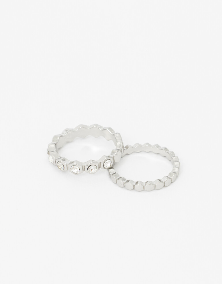 Sets Anillos Metal Set De Anillos Metal Con Strass - Plateado Rodio