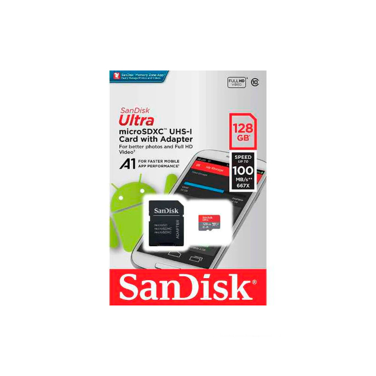 Tarjeta de memoria flash SD SanDisk de 128 Gb con adaptador 