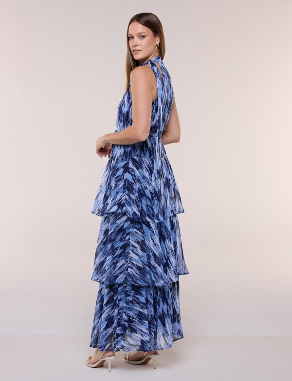 Vestido De Gasa Con Capas AZUL/MULTI