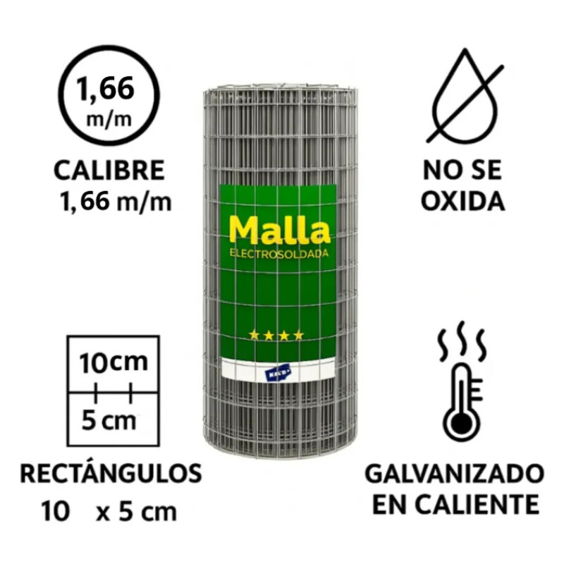 Tejido Malla Electrosoldada Galvanizada 1.66mm 1.80 X 25 Mts Gris