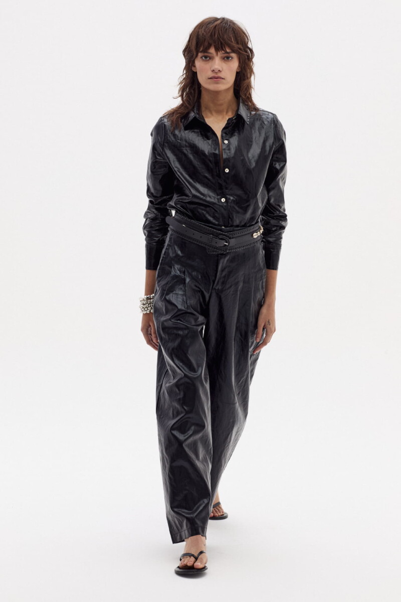 Pantalón Culotte en Lino Metalizado Negro