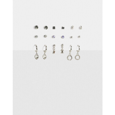 Set De Aros Con Strass Multicolor Plateado