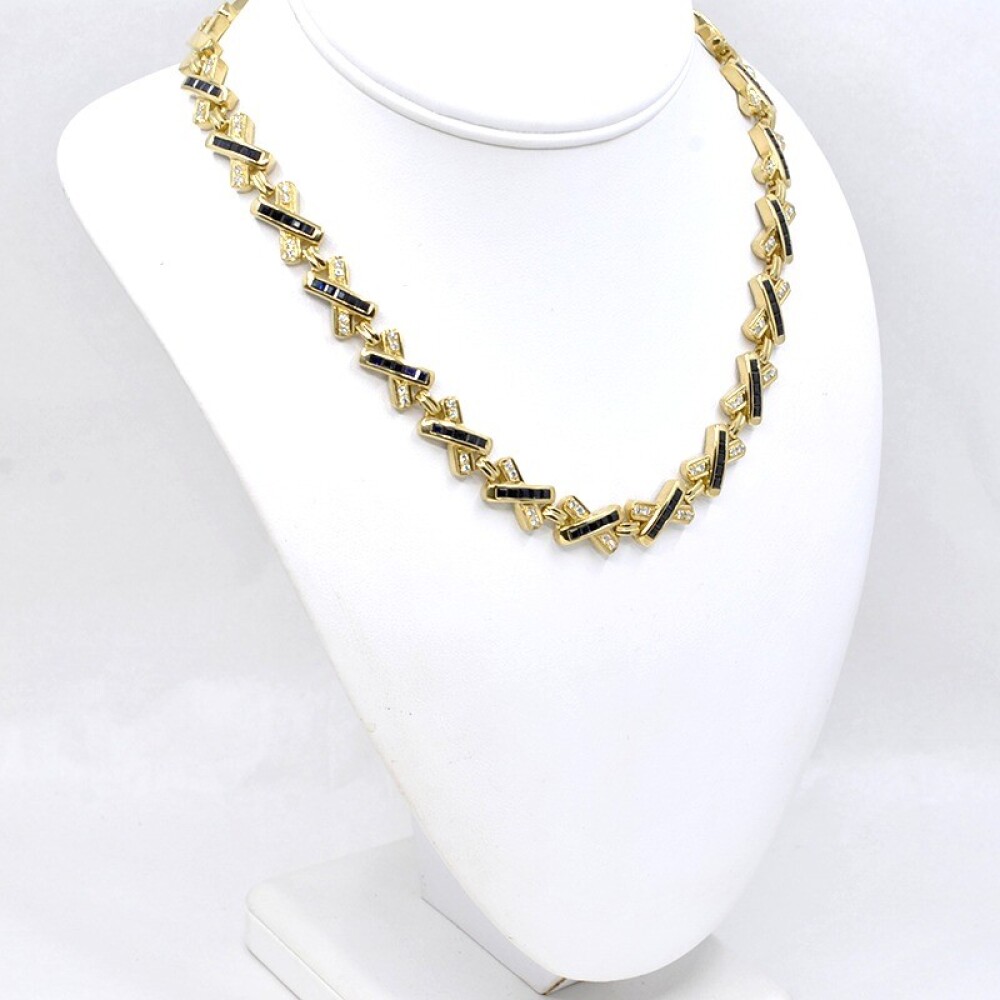 Collar En Oro 18K, Brillantes Y Zafiros Collar En Oro 18K, Brillantes Y Zafiros