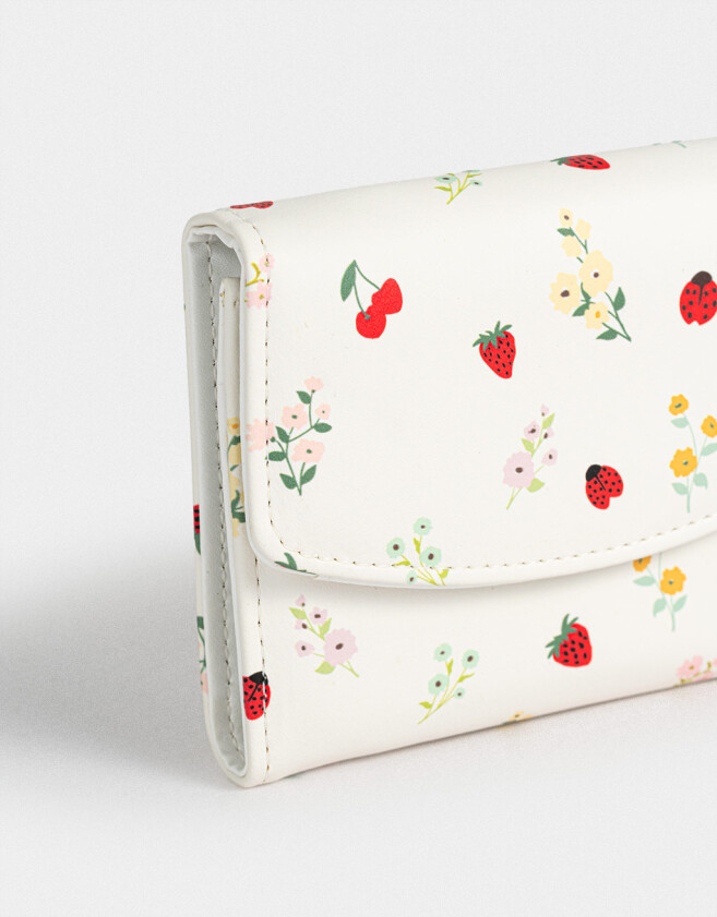 Billetera Billetera Cuerina Solapa Flores - Estampado Flores
