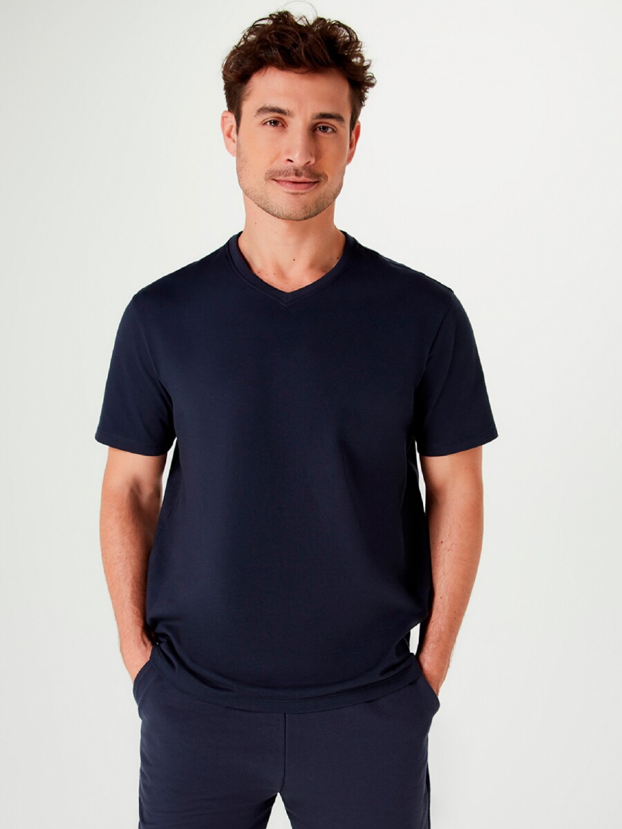 CAMISETA UNISSEX ESCOTE V SUPER COTTON - AZUL 