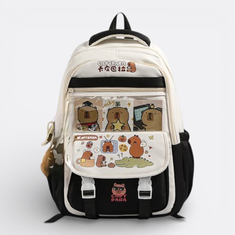 Mochila Capibara Doble Cierre Colores Pastel Negro