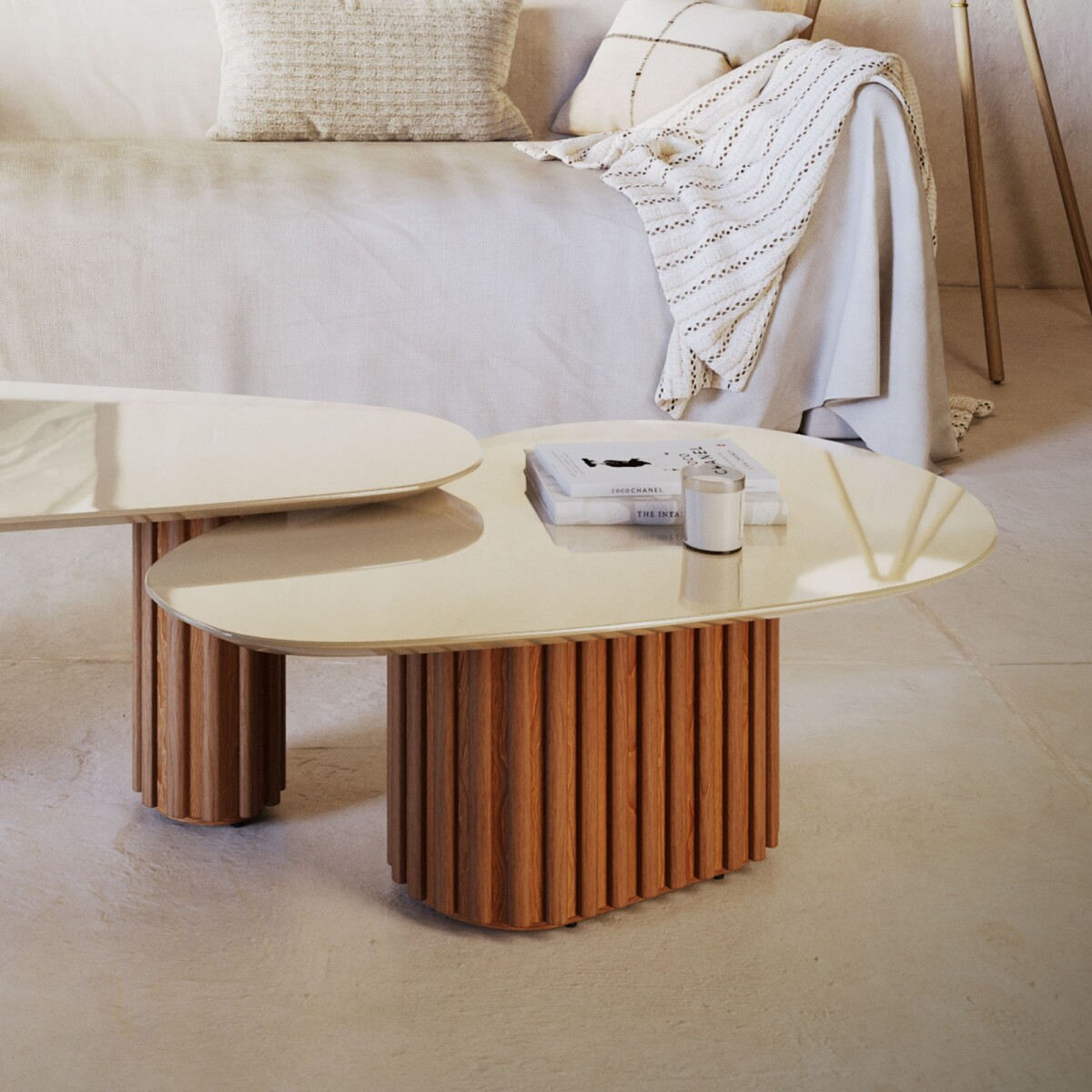 Mesa de centro Organic small - Linea Manhattan - Natural / Blanco 